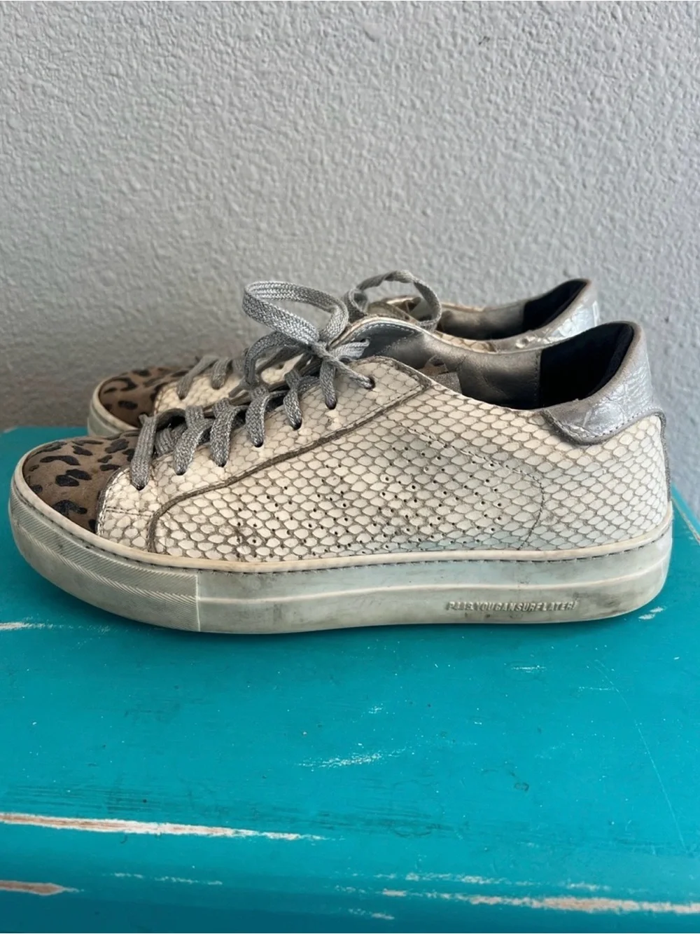 P448 Thea Platform Sneakers in Python Animal Leopard Print Cream Glitter 39